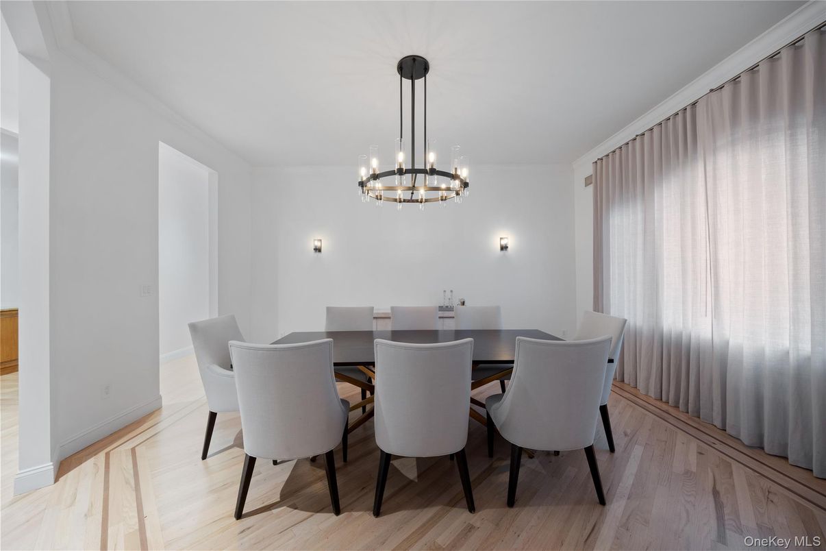Dining room, Interior, Pendant Lights, Wood Texture Flooring