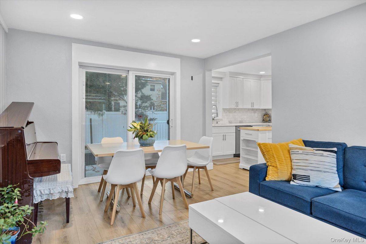 Dining room, Interior, Kitchen, Living room, Recessed Lighting, Wood Texture Flooring