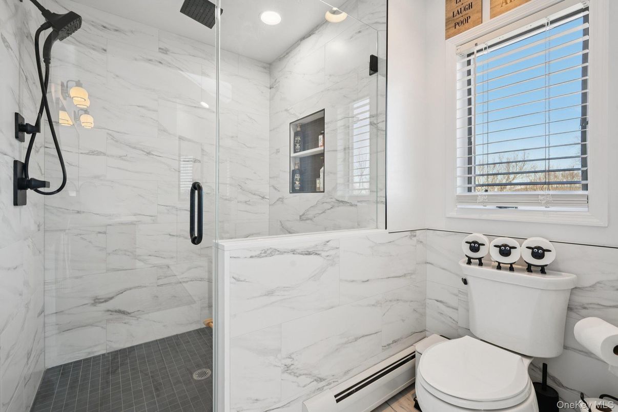 Bathroom, Glass Shower, Interior, Marble Walls, Recessed Lighting