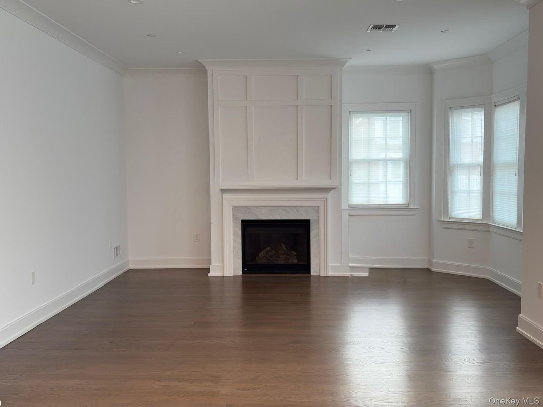 Empty room, Fireplace, Interior, Recessed Lighting, Wood Texture Flooring