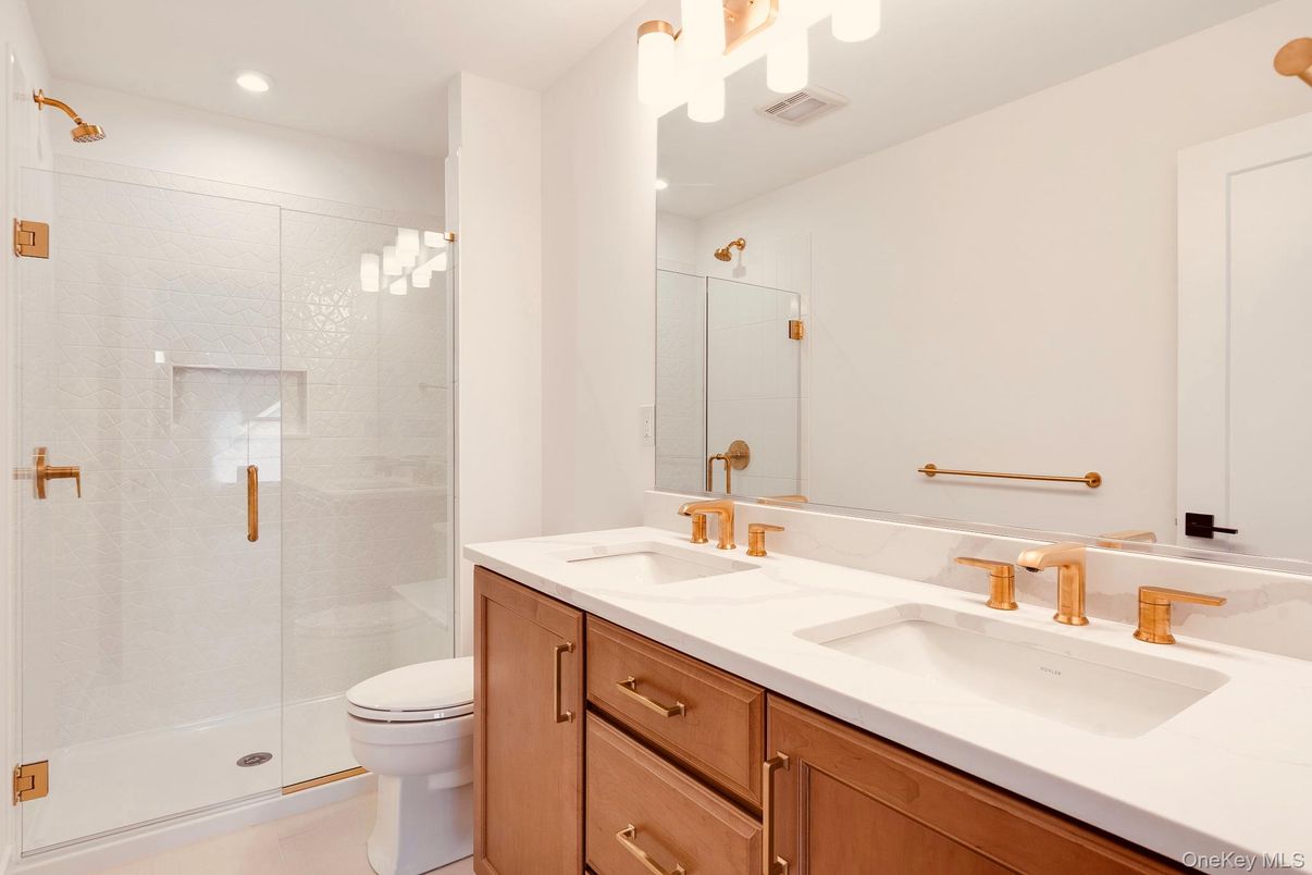 Bathroom, Dual Sink Vanities, Glass Shower, Interior, Recessed Lighting