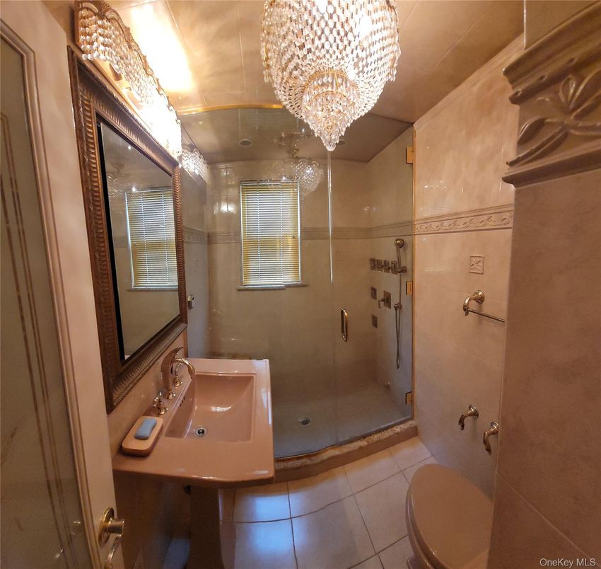 Bathroom, Chandelier, Glass Shower, Interior