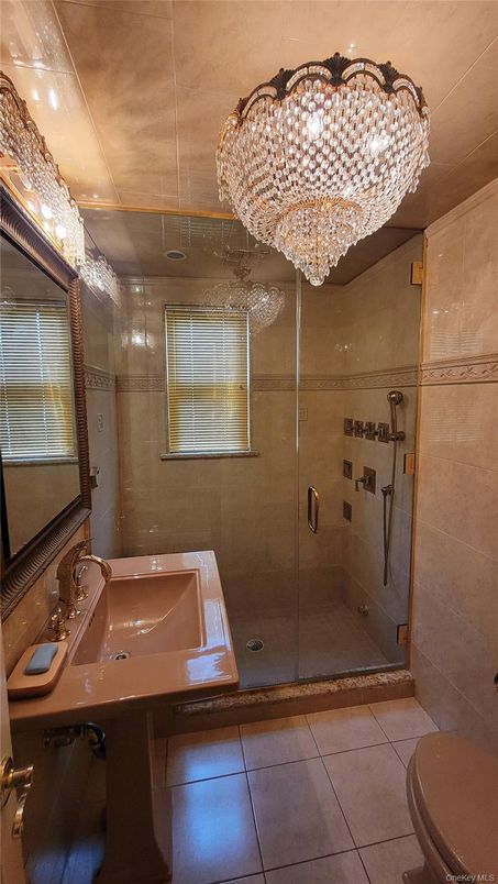Bathroom, Chandelier, Glass Shower, Interior