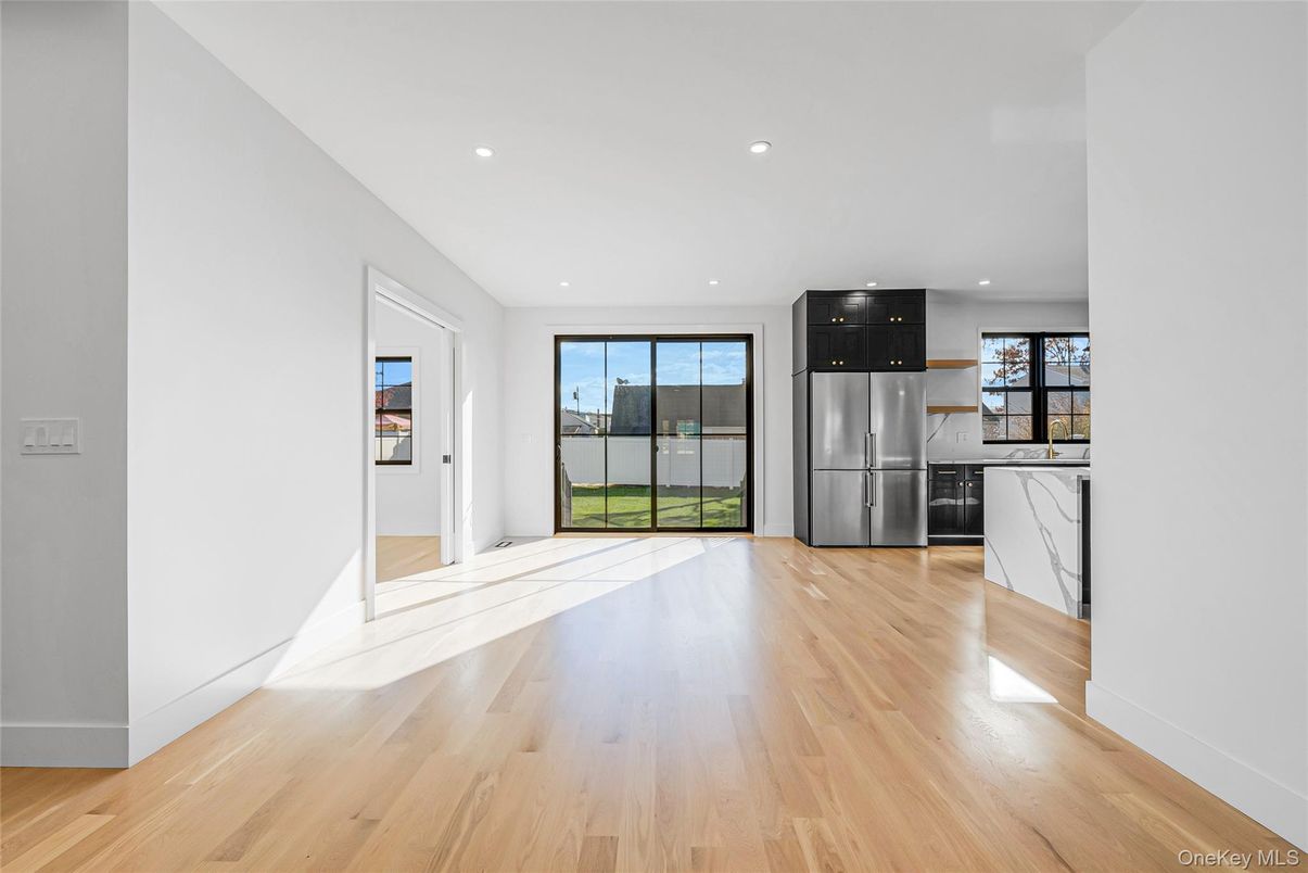 Empty room, Interior, Kitchen, Recessed Lighting, Wood Texture Flooring