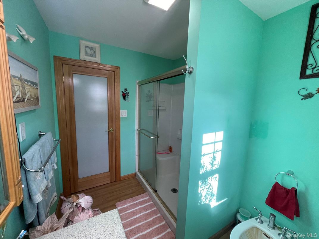 Bathroom, Glass Shower, Interior, Wood Texture Flooring