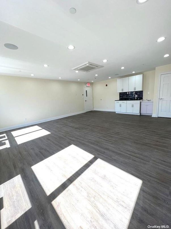 Empty room, Interior, Kitchen, Recessed Lighting, Wood Texture Flooring