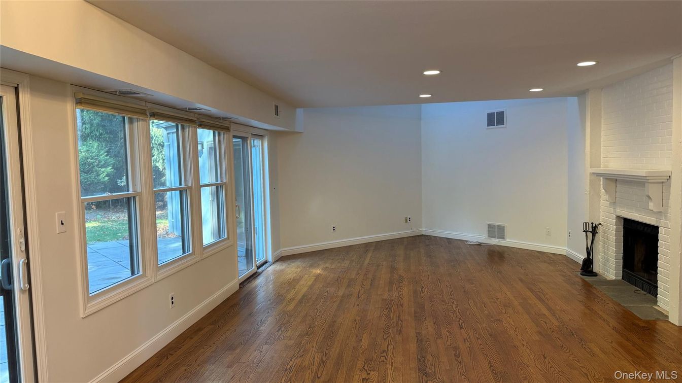Empty room, Fireplace, Interior, Recessed Lighting, Wood Texture Flooring