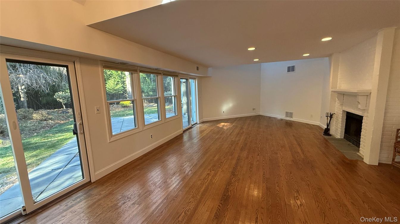Empty room, Fireplace, Interior, Recessed Lighting, Wood Texture Flooring