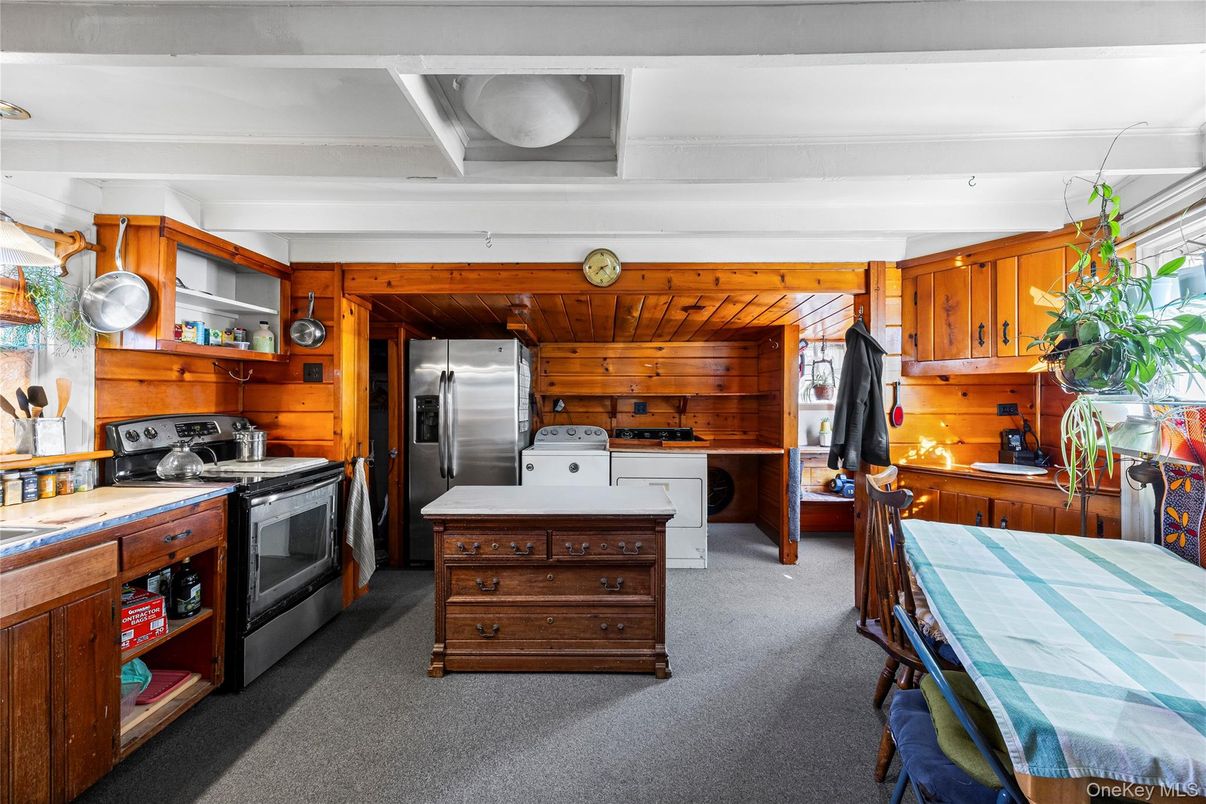 Interior, Kitchen, Stainless Steel Appliances, Tile Countertops, Wooden Walls