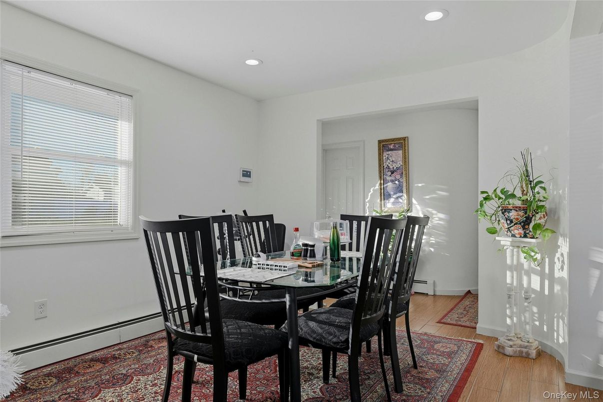 Dining room, Interior, Recessed Lighting, Wood Texture Flooring