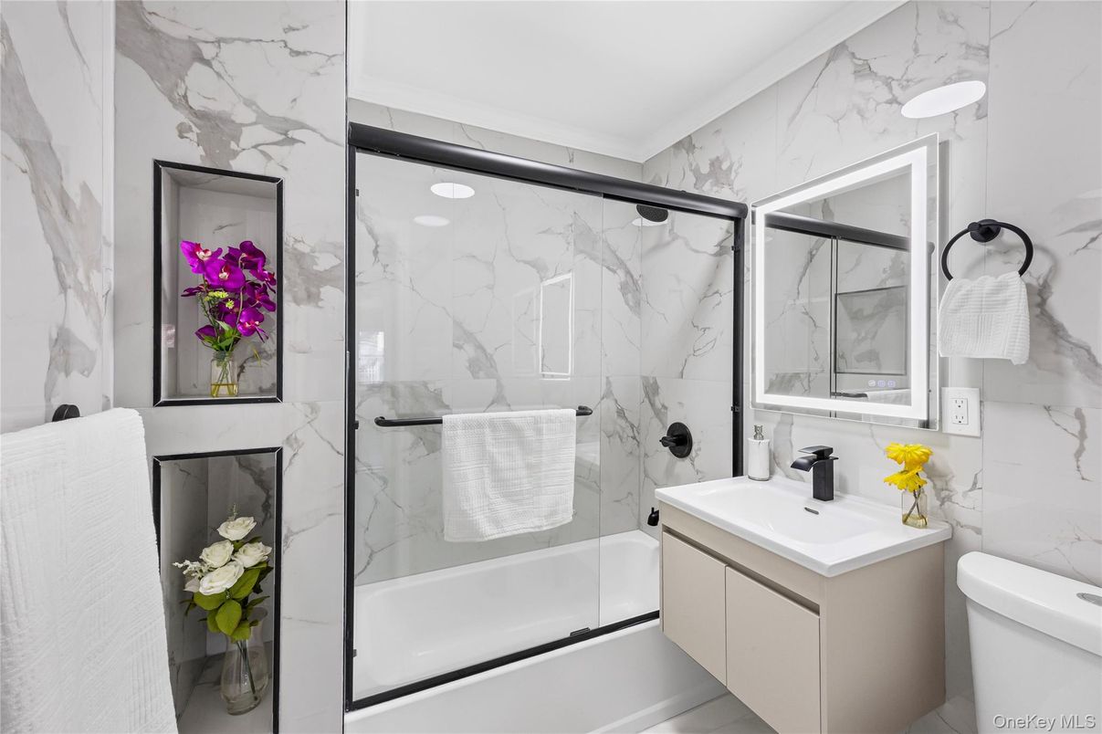 Bathroom, Glass Shower, Interior, Marble Walls