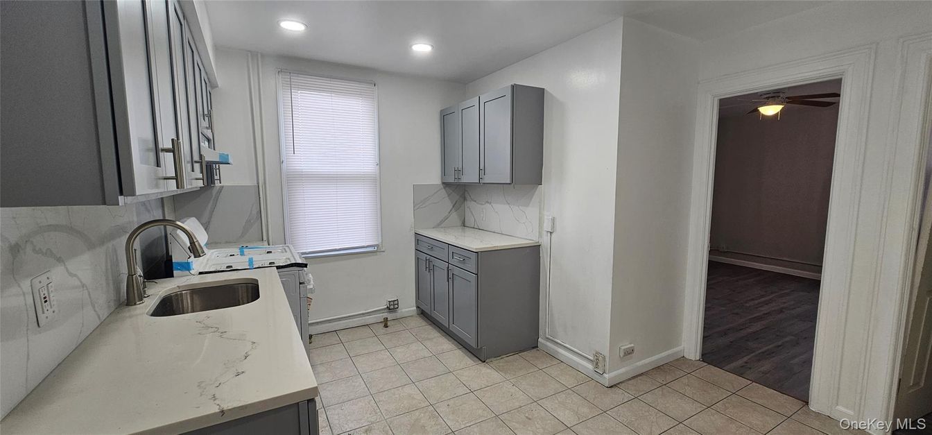 Interior, Kitchen, Marble Walls, Recessed Lighting, Wood Texture Flooring