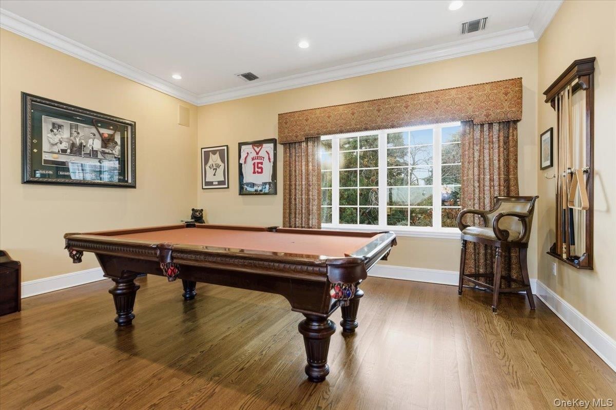 Billiard Table, Game Room, Interior, Recessed Lighting, Wood Texture Flooring