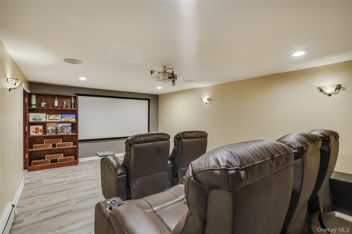 Home Theatre Room, Interior, Projection Screen, Recessed Lighting, Theatre Room, Wood Texture Flooring
