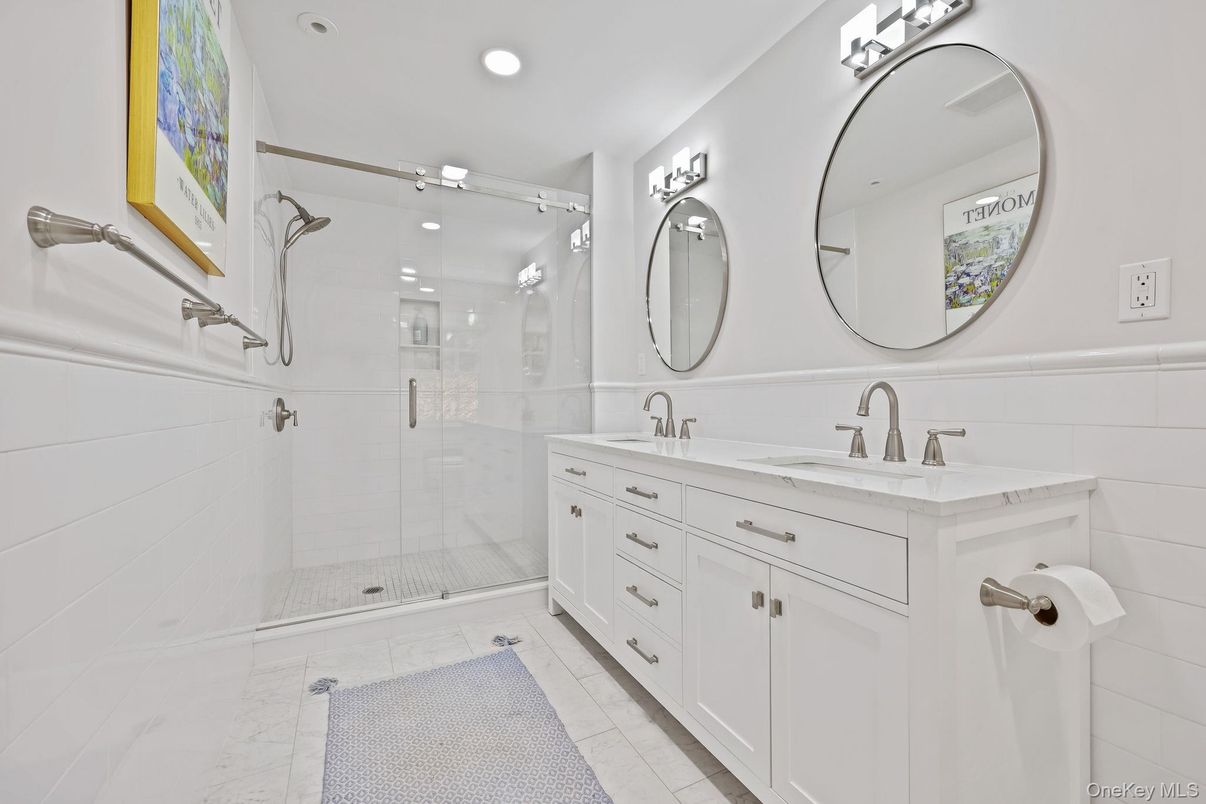 Bathroom, Dual Sink Vanities, Glass Shower, Interior, Recessed Lighting