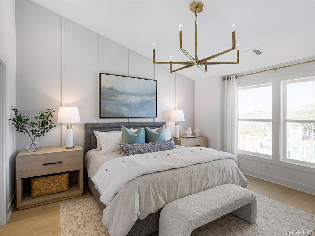 Bedroom, Interior, Pendant Lights, Wood Texture Flooring