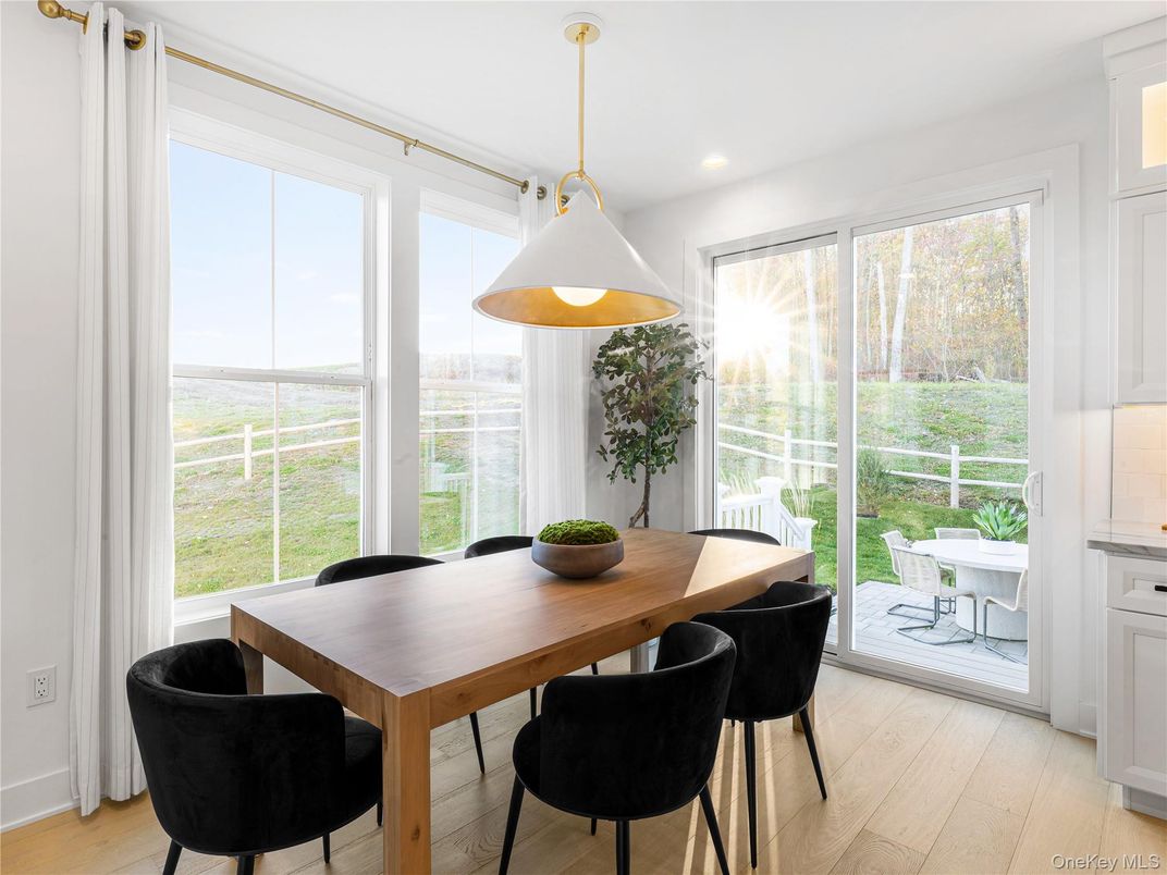 Dining room, Interior, Pendant Lights, Recessed Lighting, Wood Texture Flooring