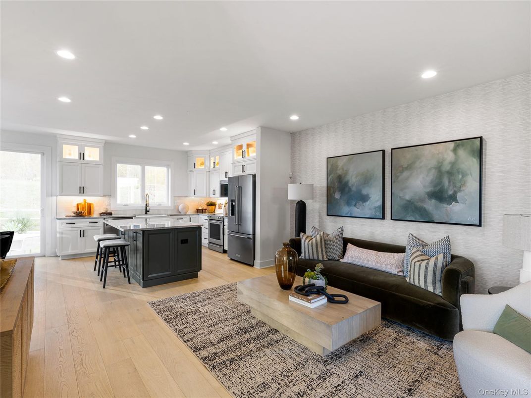 Interior, Kitchen, Living room, Recessed Lighting, Stainless Steel Appliances, Wood Texture Flooring