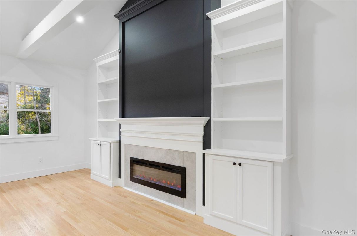 Fireplace, Interior, Recessed Lighting, Wood Texture Flooring