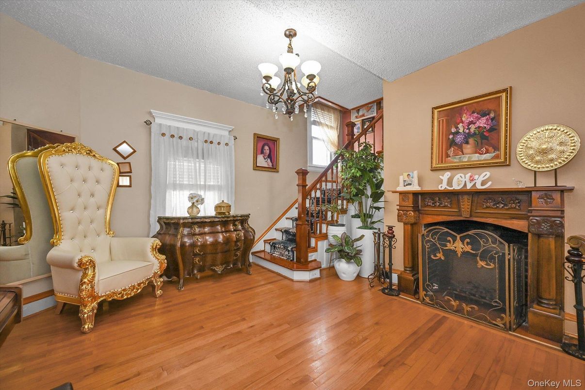 Chandelier, Fireplace, Interior, Wood Texture Flooring