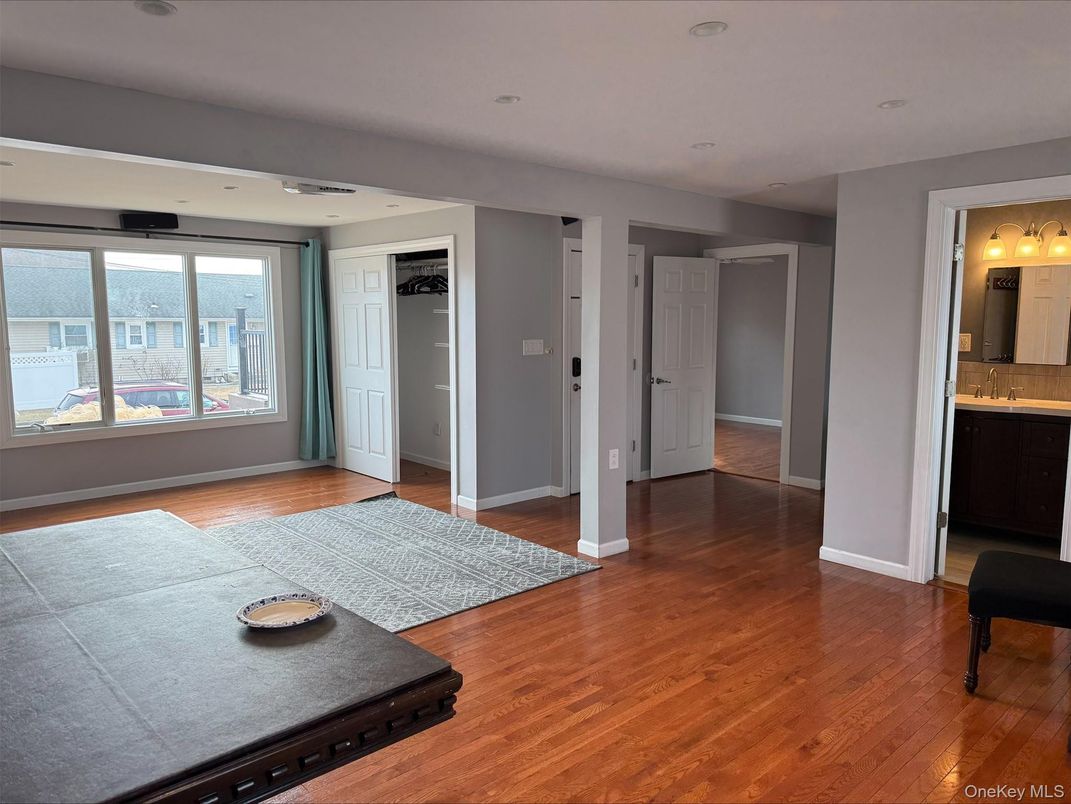 Bathroom, Empty room, Interior, Recessed Lighting, Wood Texture Flooring