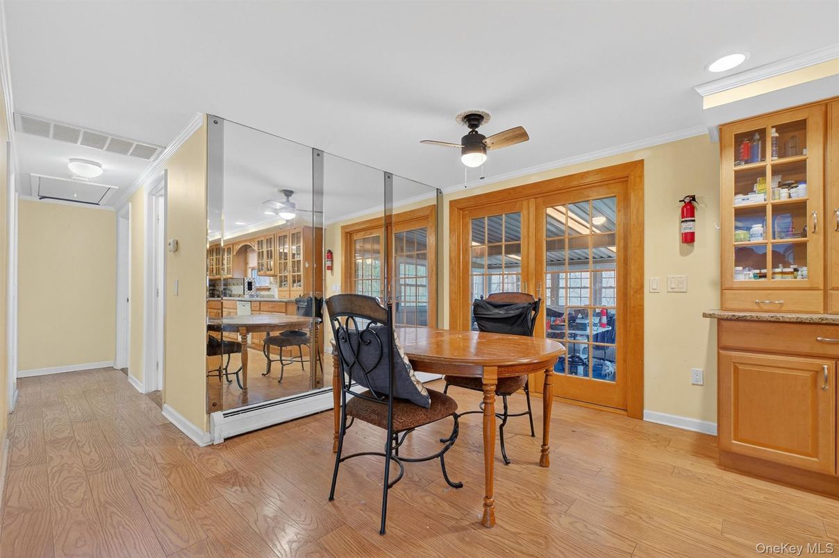 Dining room, Interior, Recessed Lighting, Wood Texture Flooring
