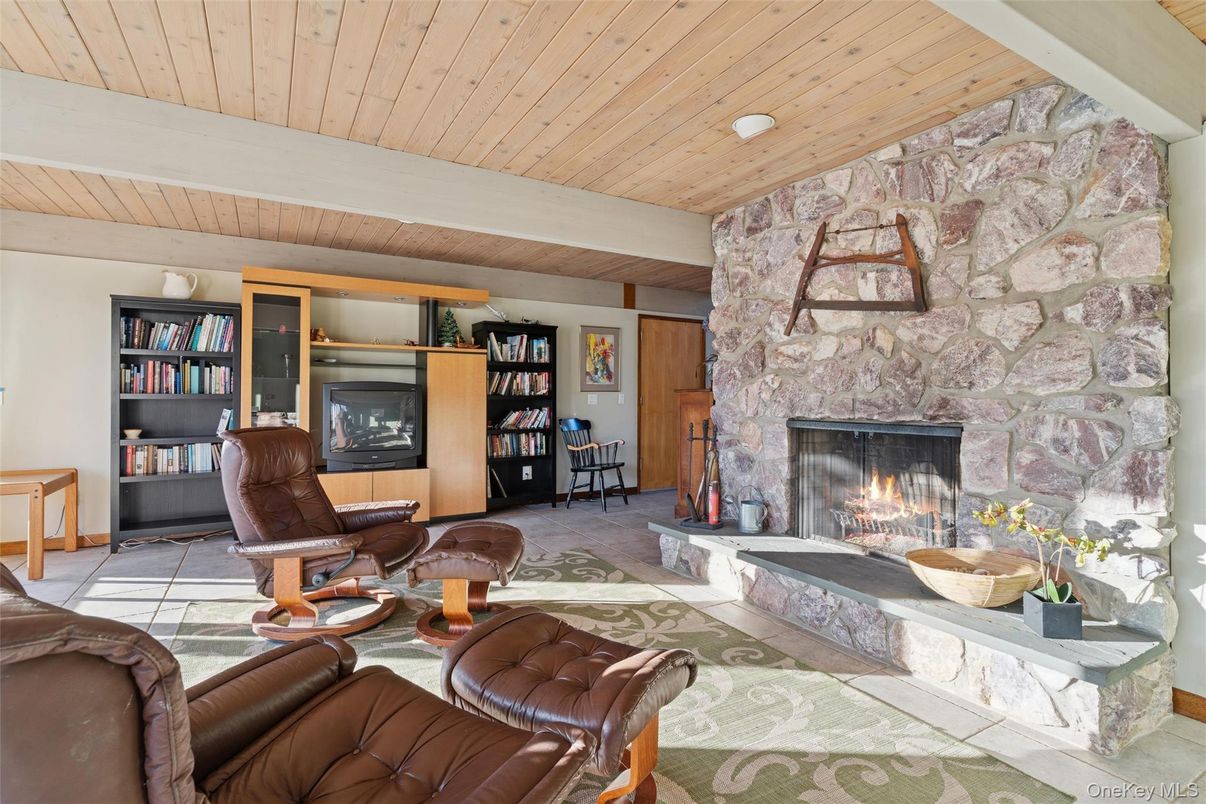 Fireplace, Interior, Living room, Stone Walls, Wooden Ceilings