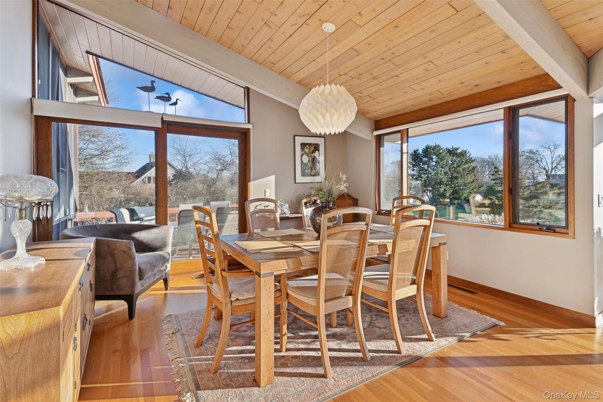 Dining room, Interior, Pendant Lights, Wooden Ceilings, Wood Texture Flooring