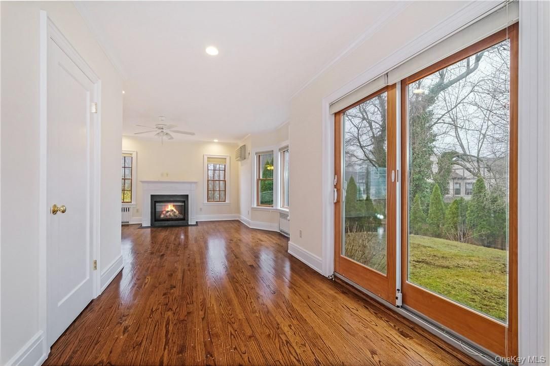 Empty room, Fireplace, Interior, Recessed Lighting, Wood Texture Flooring