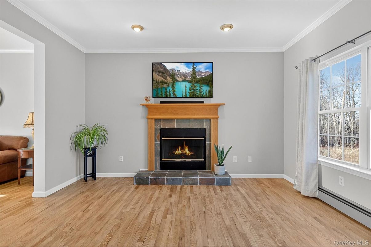 Fireplace, Interior, Recessed Lighting, Wood Texture Flooring