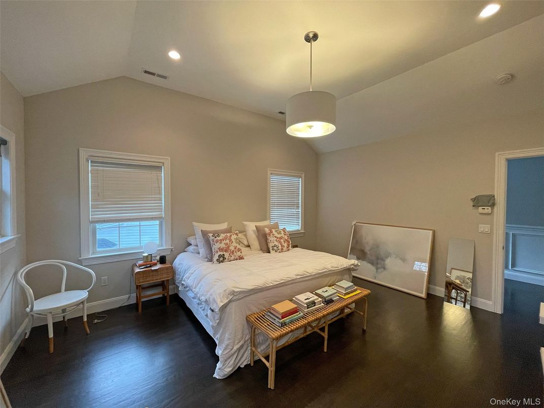Bedroom, Interior, Pendant Lights, Recessed Lighting, Wood Texture Flooring