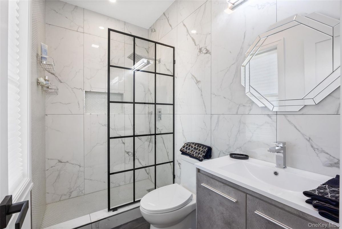 Bathroom, Glass Shower, Interior, Marble Walls