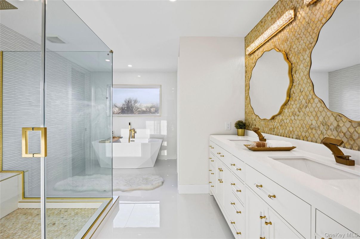 Bathroom, Dual Sink Vanities, Free Standing Baths, Glass Shower, Interior, Recessed Lighting