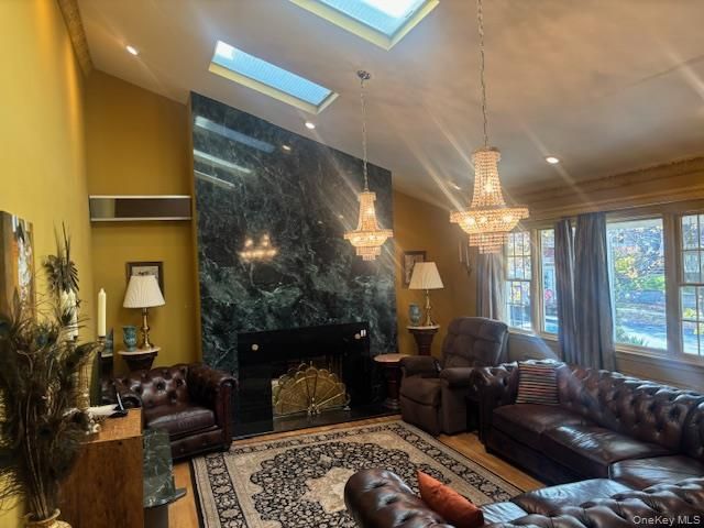 Chandelier, Fireplace, Interior, Living room, Recessed Lighting