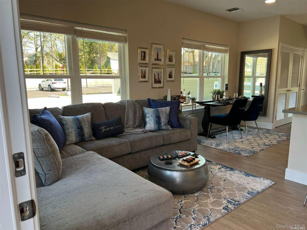 Dining room, Interior, Living room, Recessed Lighting, Wood Texture Flooring
