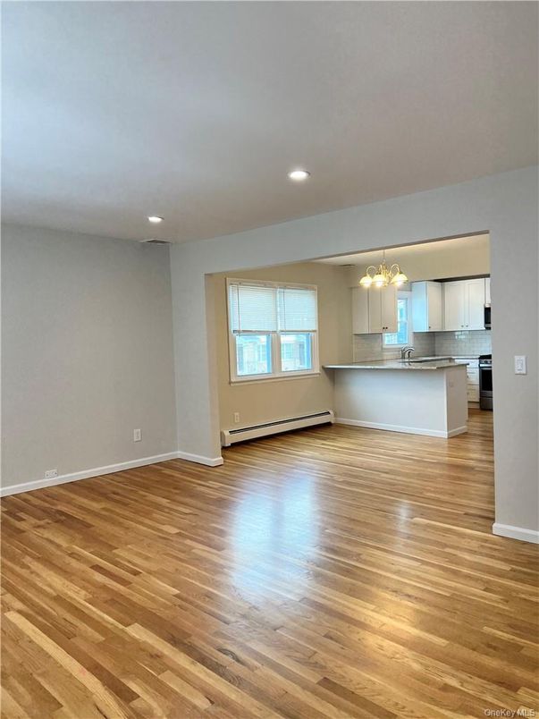 Empty room, Interior, Kitchen, Recessed Lighting, Wood Texture Flooring