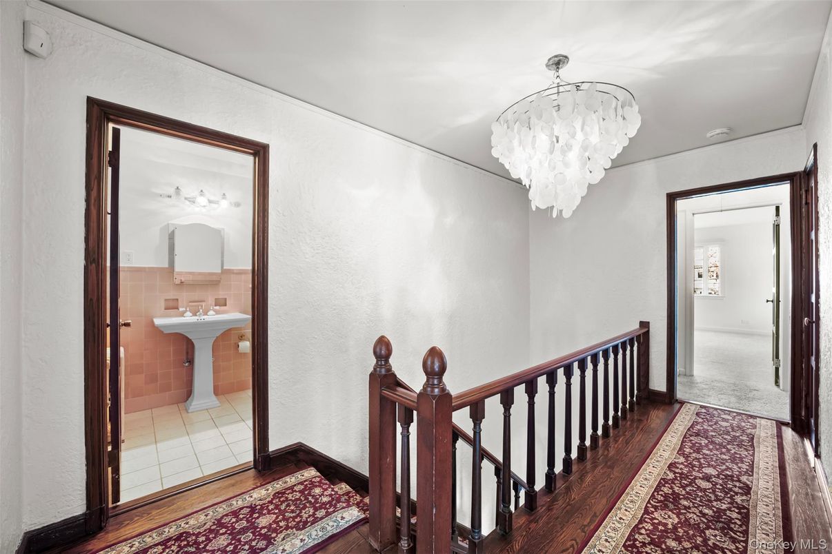Bathroom, Chandelier, Interior, Wood Texture Flooring