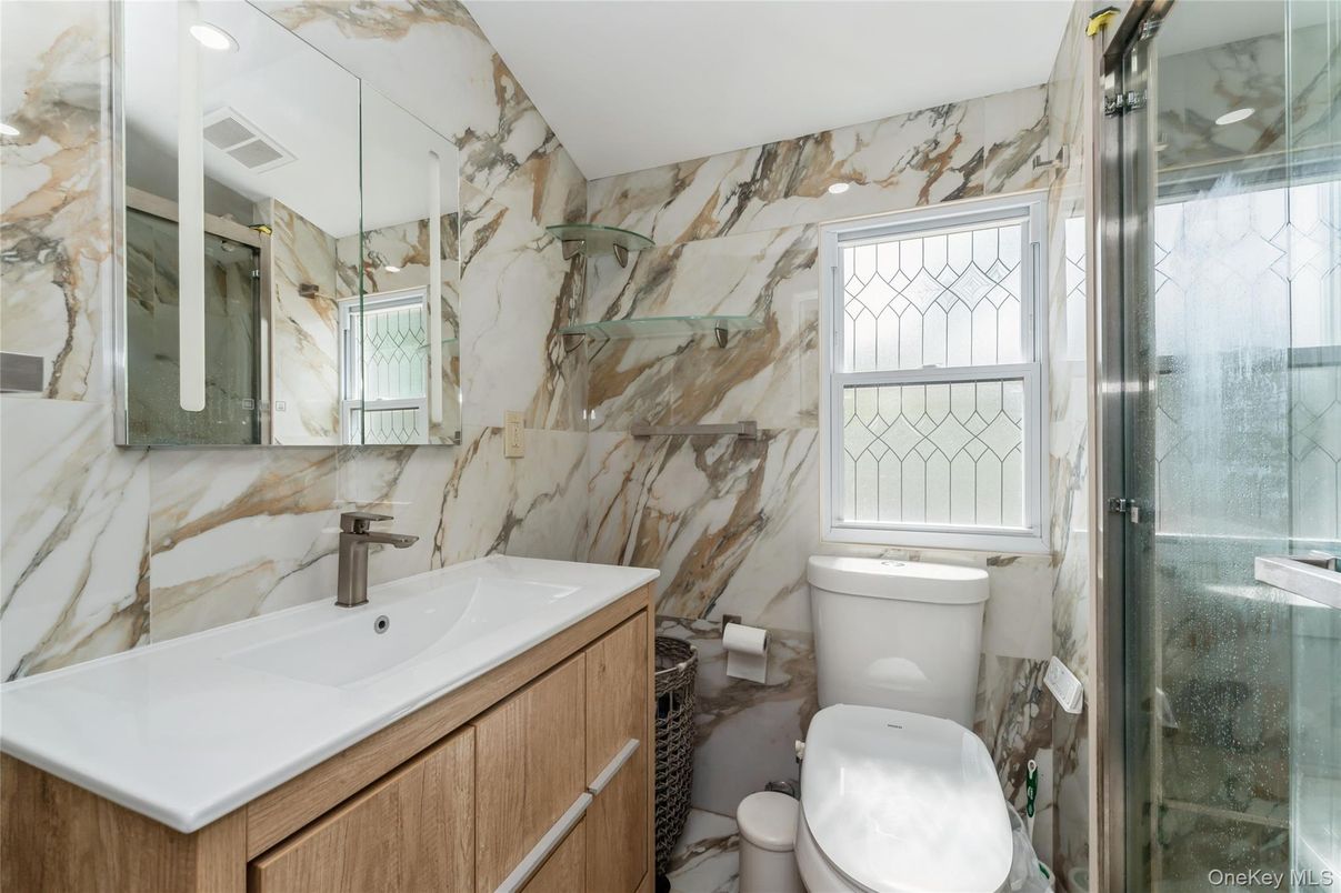 Bathroom, Glass Shower, Interior, Marble Walls