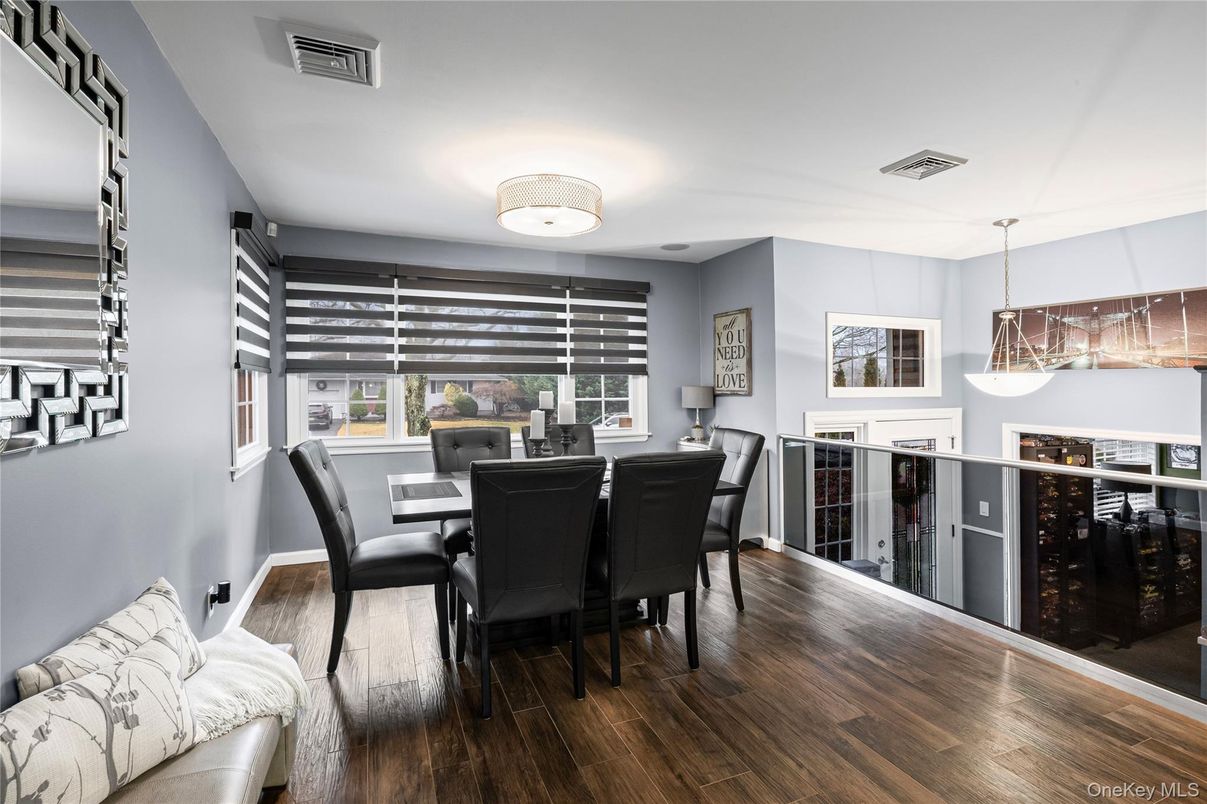 Dining room, Interior, Pendant Lights, Wood Texture Flooring