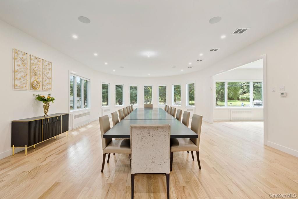 Dining room, Interior, Recessed Lighting, Wood Texture Flooring