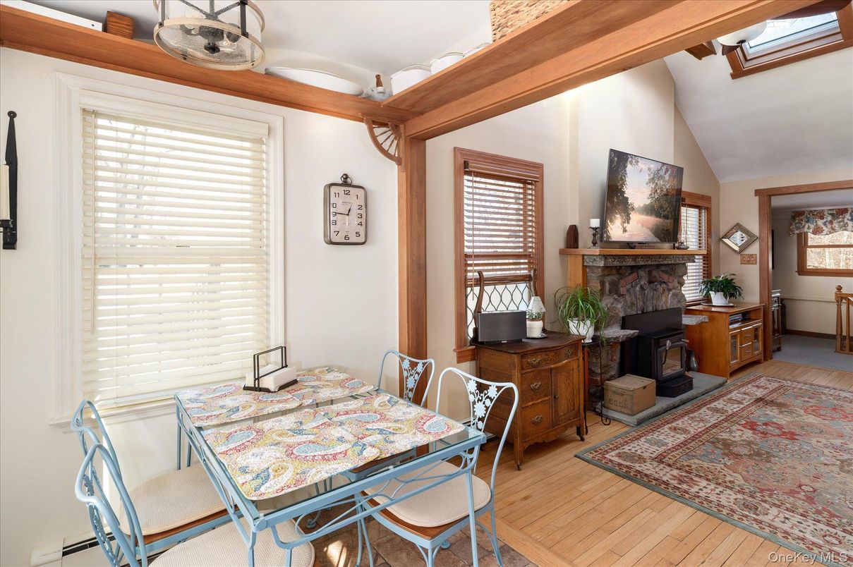 Dining room, Fireplace, Interior, Wood Texture Flooring