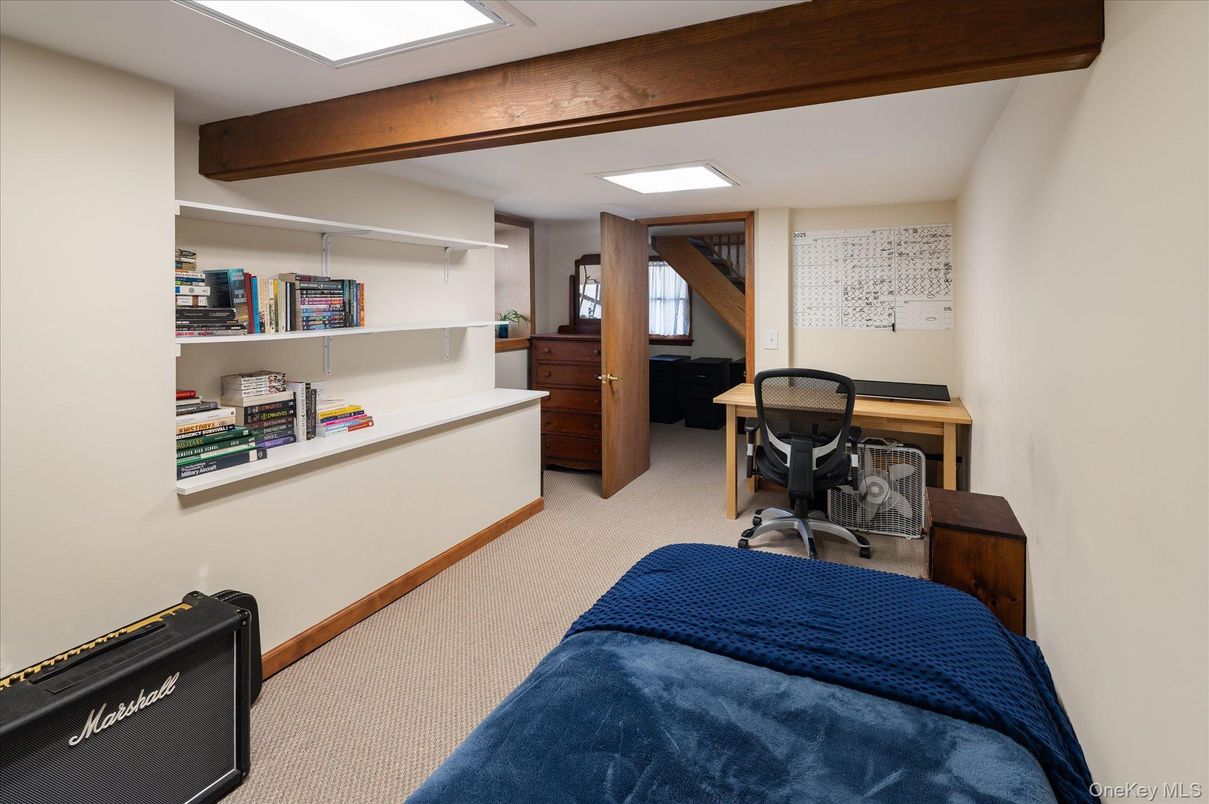 Bedroom, Home Office, Interior, Recessed Lighting, Wooden Beams