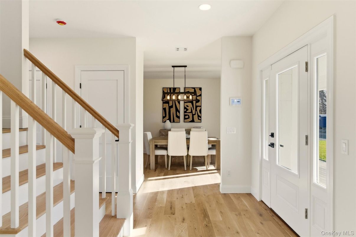 Dining room, Interior, Pendant Lights, Recessed Lighting, Wood Texture Flooring
