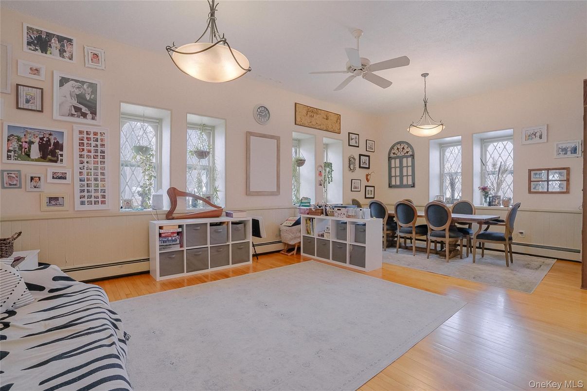 Dining room, Interior, Pendant Lights, Wood Texture Flooring