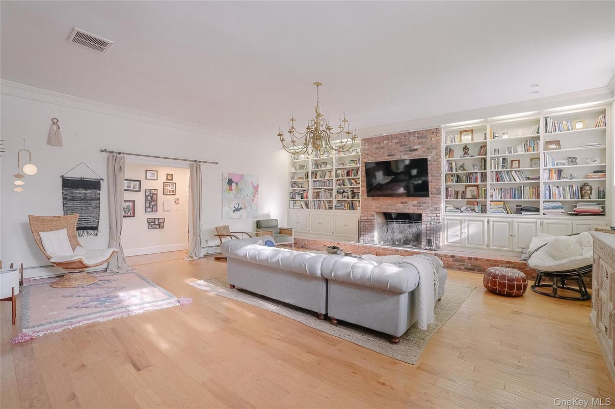 Chandelier, Fireplace, Interior, Living room, Wood Texture Flooring