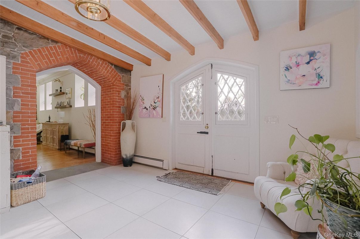 Interior, Stone Walls, Wooden Beams, Wood Texture Flooring