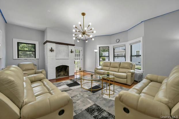 Fireplace, Interior, Living room, Pendant Lights, Wood Texture Flooring