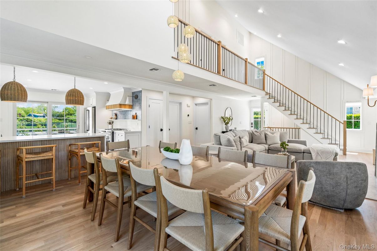 Dining room, Interior, Kitchen, Living room, Pendant Lights, Recessed Lighting, Wood Texture Flooring