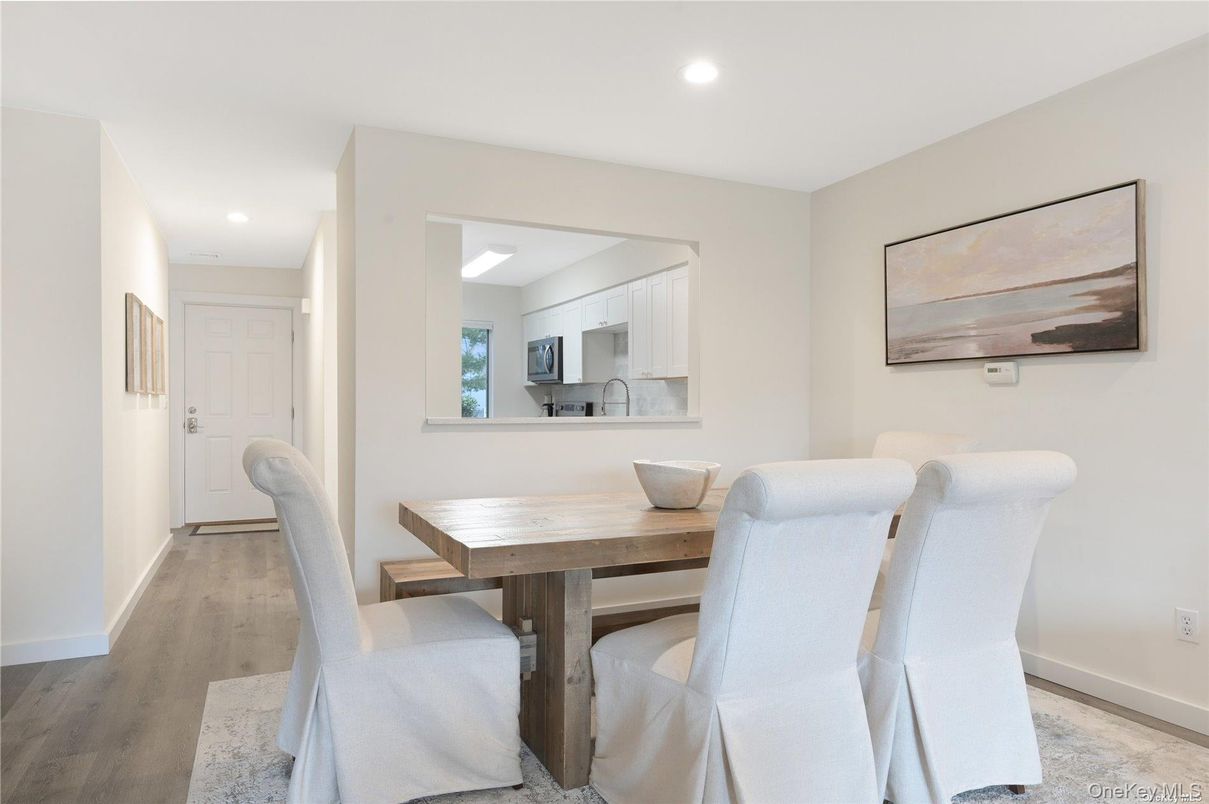 Dining room, Interior, Recessed Lighting, Wood Texture Flooring