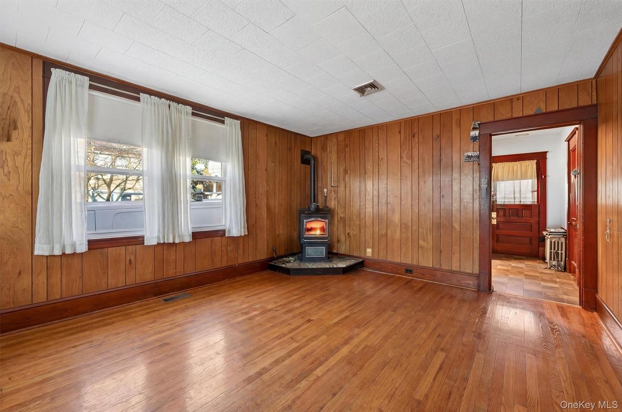 Empty room, Fireplace, Interior, Wood Texture Flooring, Wooden Walls